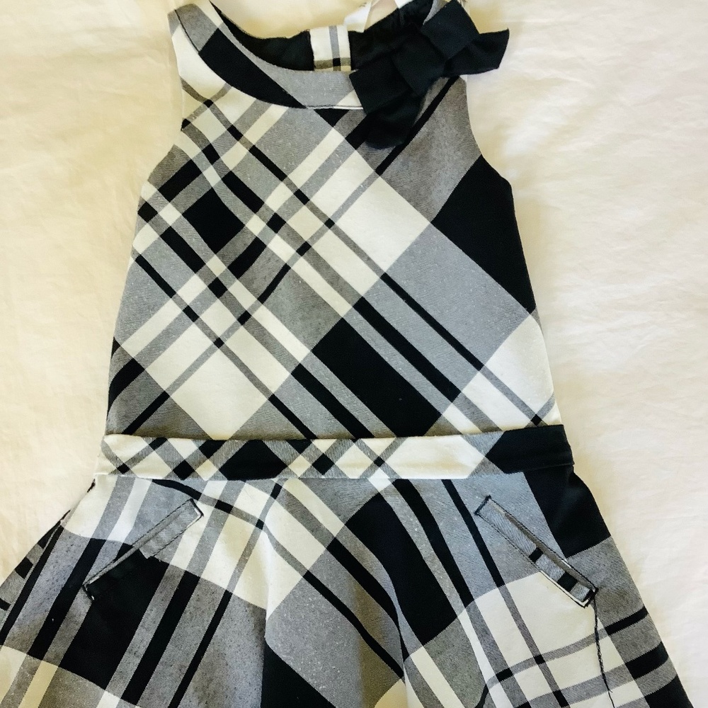 Girls Black & White Plaid Dress